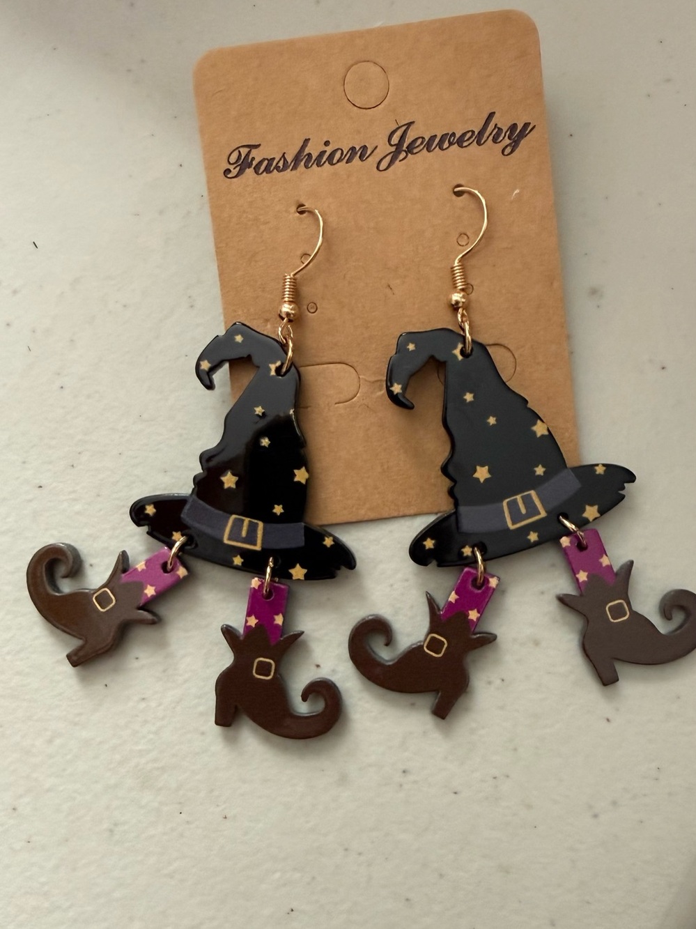 Fashion Jewelry Black Witch Hat and brown shoe Earrings